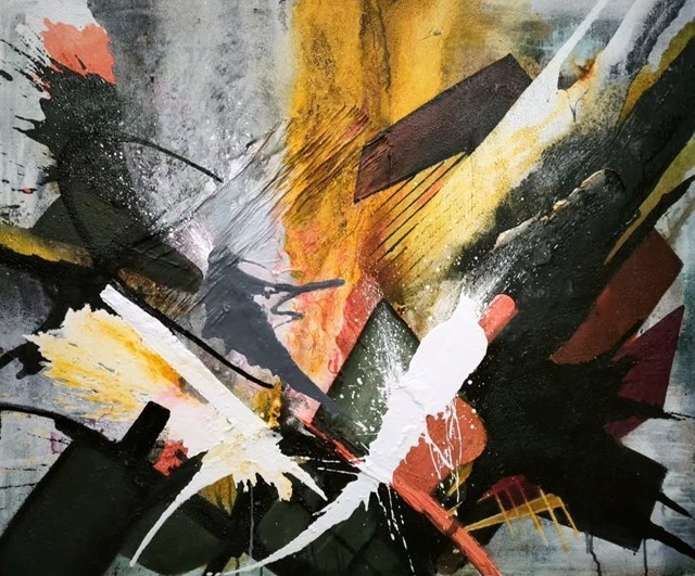 Living room painting by Michał Jamioł titled Żar Własnych Myśli