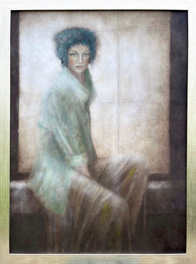 Living room painting by Grażyna Krzemińska titled Woman in the window