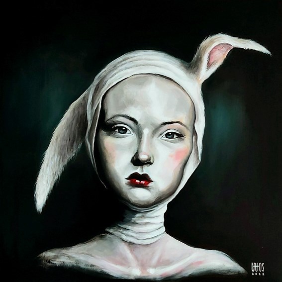 Living room painting by Joanna Latos titled Hello Bunny