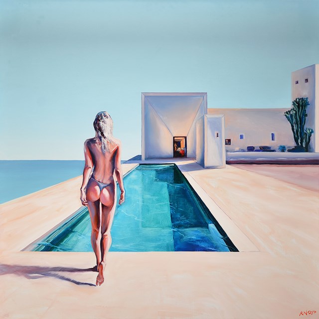 Living room painting by Rafał Knop titled  Madame V Angel ’17 Swimming Pool