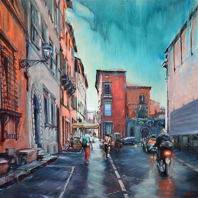 Living room painting by Rafał Knop titled LUCCA E04 XXI CITYSCAPE ITALY