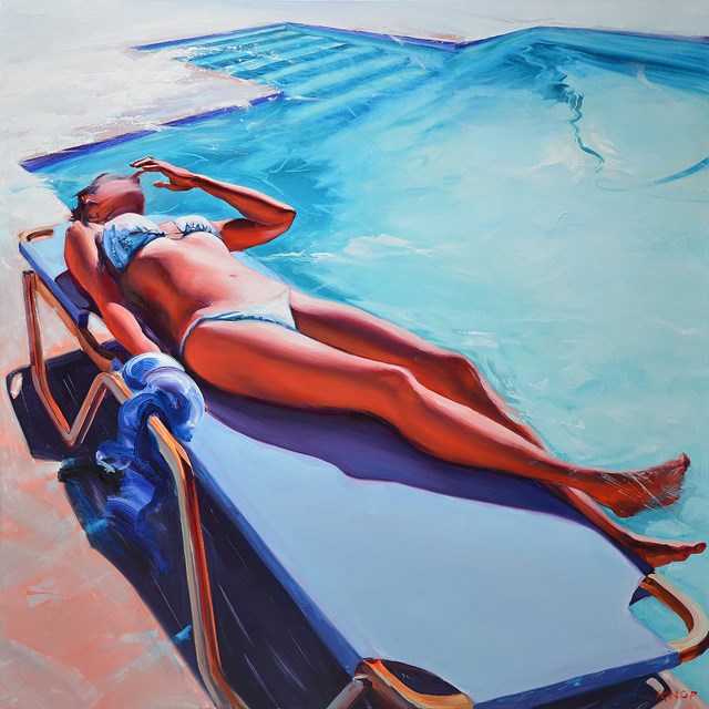 Living room painting by Rafał Knop titled Crime Story E’02 - SWIMMING POOL