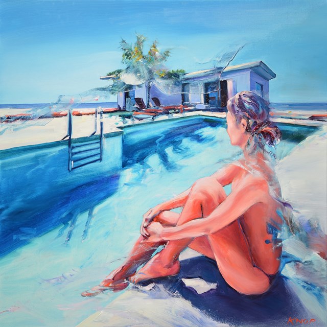 Living room painting by Rafał Knop titled  Madame VAngel'05 from the SWIMMING POOL series