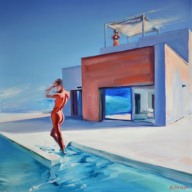 Living room painting by Rafał Knop titled  Madame VAngel'04 from the SWIMMING POOL series