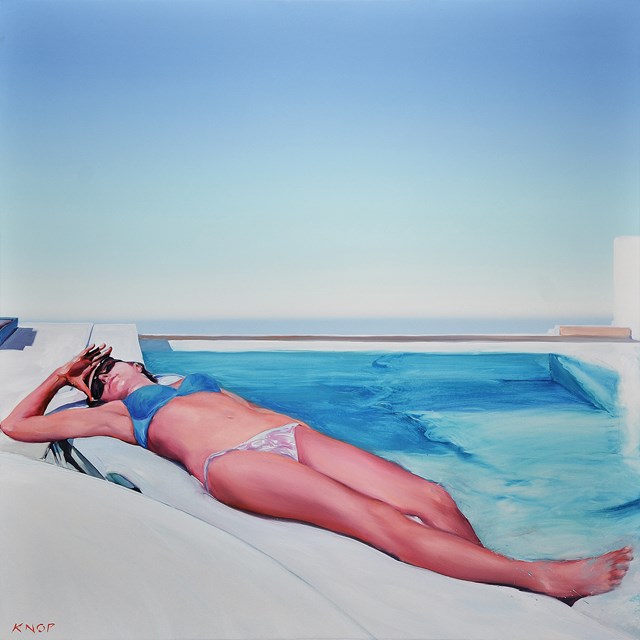 Living room painting by Rafał Knop titled Madame Ev’15 SWIMMING POOL
