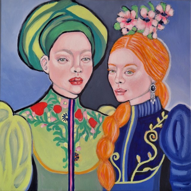 Living room painting by Izabela Ro titled Marzycielki 