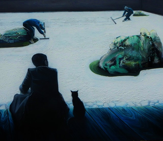 Obraz do salonu artysty Iwa Kruczkowska pod tytułem "Medytacja z kotem"