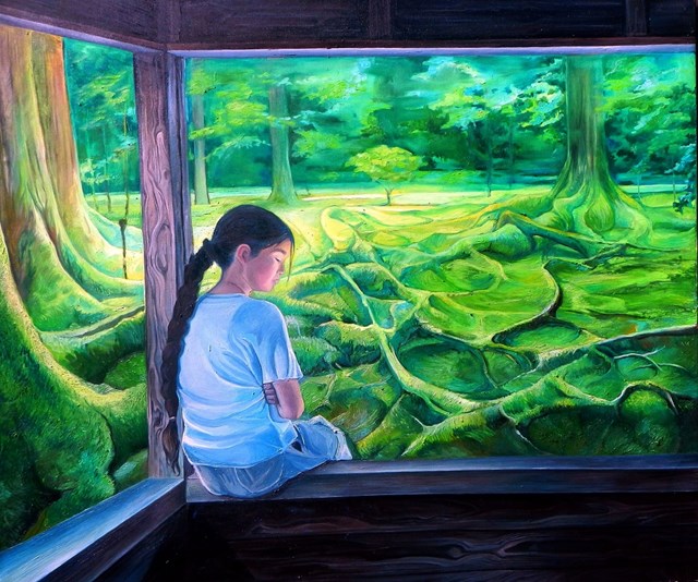 Obraz do salonu artysty Iwa Kruczkowska pod tytułem "W ogrodzie mchu"