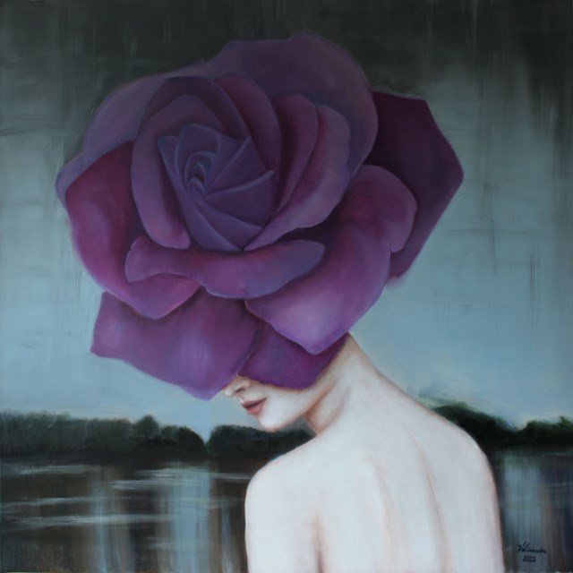 Living room painting by Krystyna Wiśniewska titled Kiss Of The Purple Rose