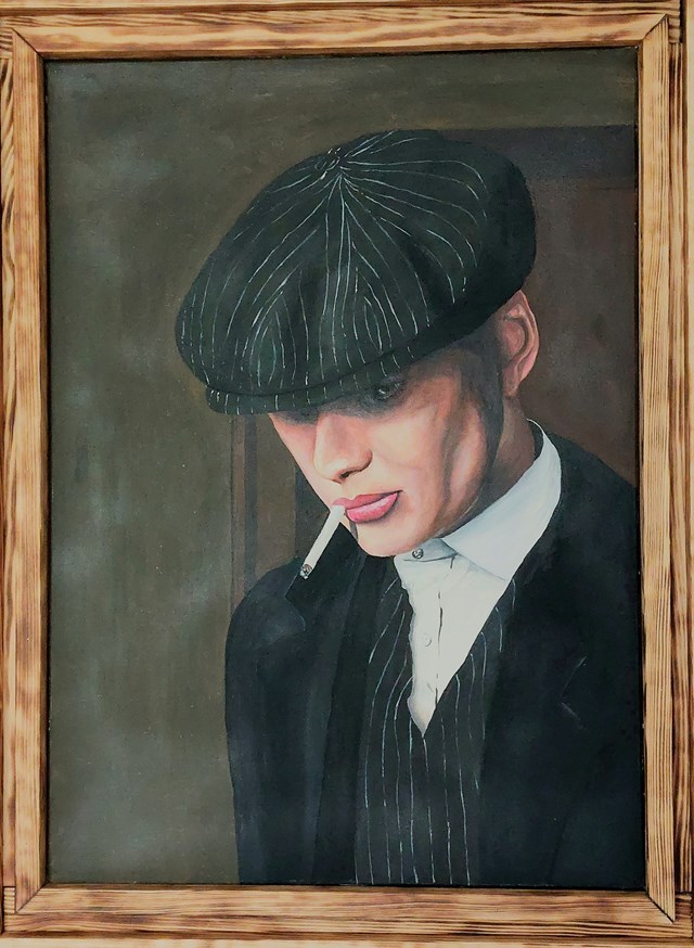 Living room painting by Michał Głowacki titled Thomas Shelby