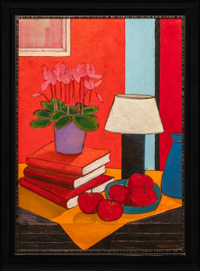 Living room painting by Michał Ostaniewicz titled Still life with cyclamen