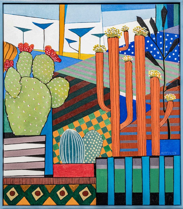 Obraz do salonu artysty Michał Ostaniewicz pod tytułem "Pejzaż z kaktusami"