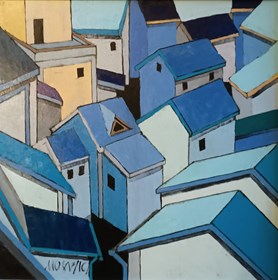 Obraz do salonu artysty Michał Ostaniewicz pod tytułem "Miasto NIEBIESKIE"