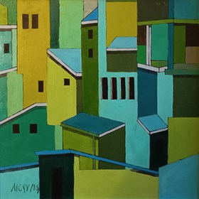 Obraz do salonu artysty Michał Ostaniewicz pod tytułem "Miasto ZIELONE"