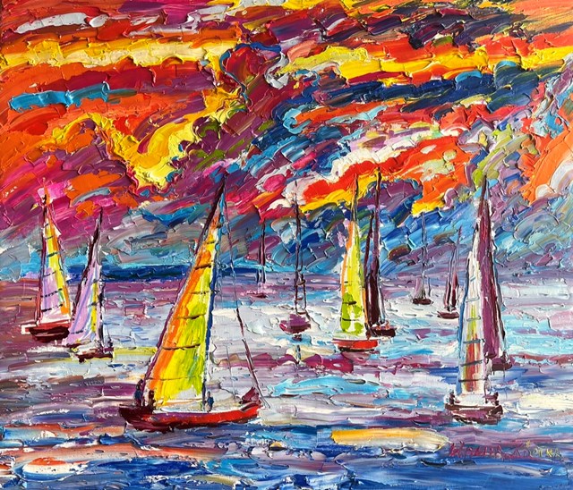 Living room painting by Irina Kvetka titled yacht trip