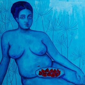 Living room painting by Oksana Chumakova titled "Strawberry" 2023