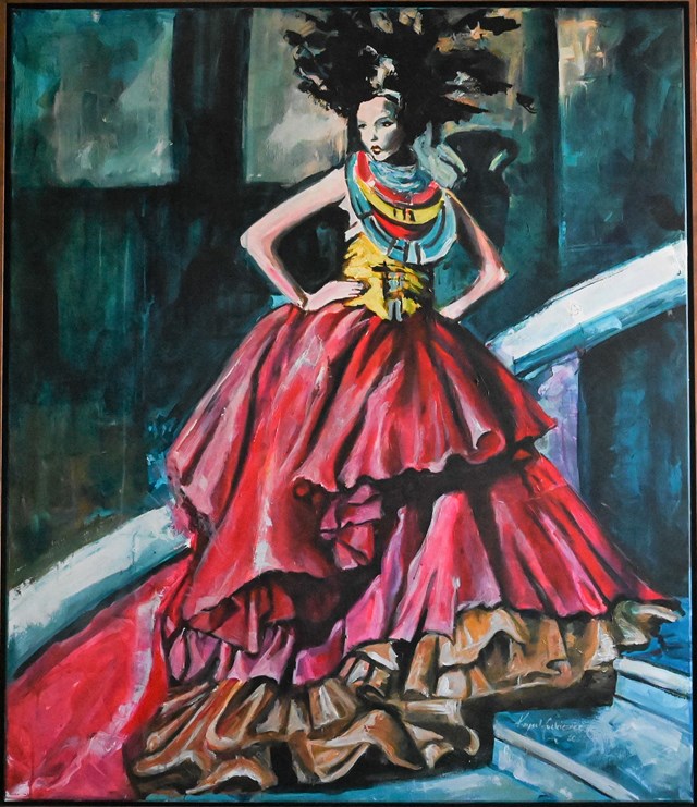 Obraz do salonu artysty Krzysztof Jackiewicz pod tytułem Kobieta w czerwieni