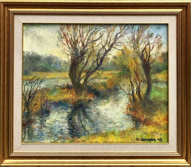 Living room painting by Szczepan Skorupka titled Landscape with a river