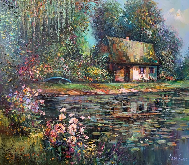 Living room painting by Gienadij Pitsko titled House by the pond
