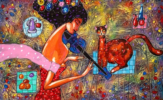 Living room painting by Wiktor Bezrukow titled The Violinist