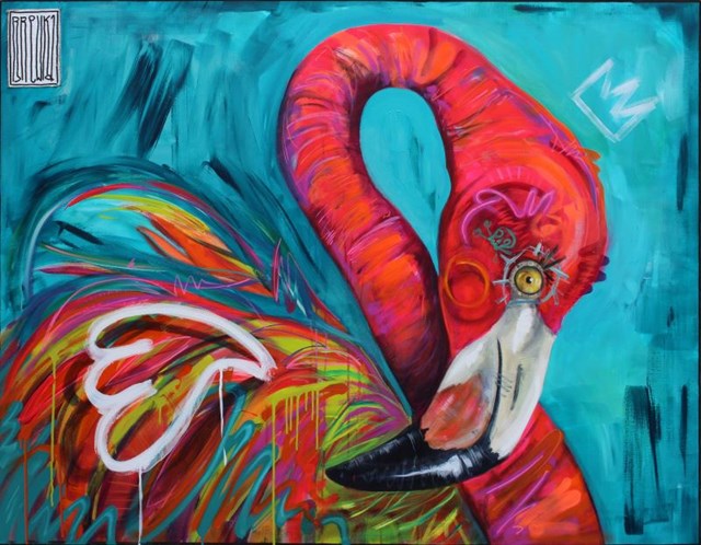 Obraz do salonu artysty Wojciech Brewka pod tytułem Pink Flamingo