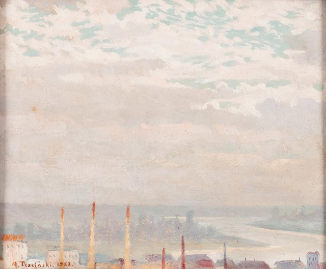 Living room painting by Mieczysław Trzciński titled View from the window