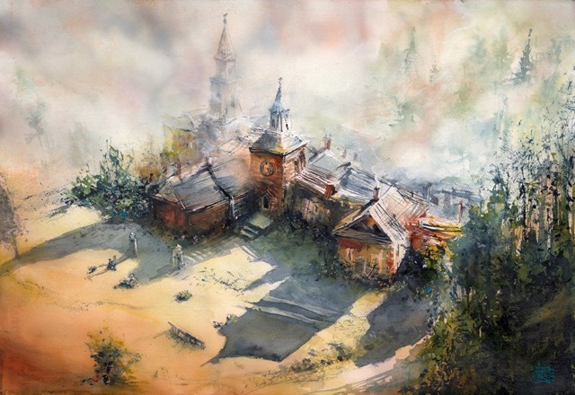 Obraz do salonu artysty Radosław Kuźmiński pod tytułem Zaścianek