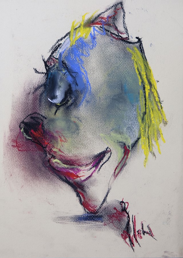 Living room painting by Bożena Wahl titled Clown