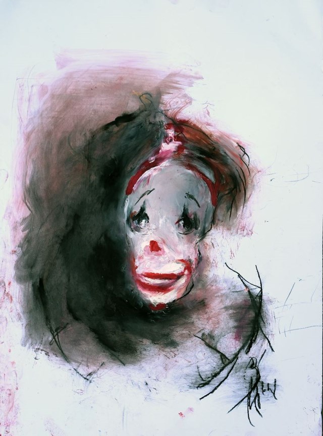 Living room painting by Bożena Wahl titled Clown II