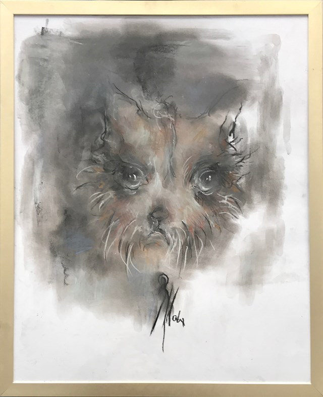 Living room painting by Bożena Wahl titled Dog - portrait 3