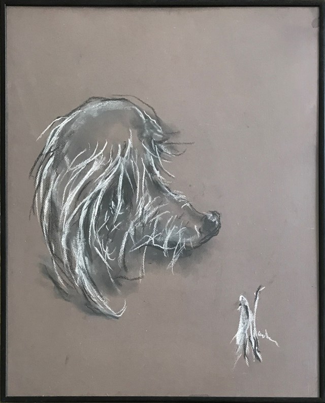 Living room painting by Bożena Wahl titled Portrait of a dog -without a title III