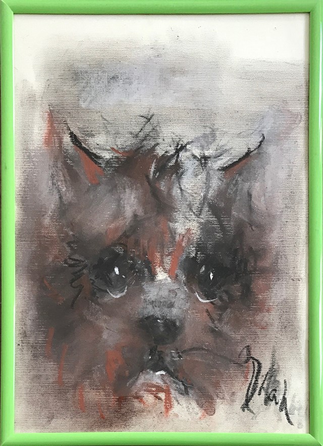 Living room painting by Bożena Wahl titled Untitled- dog portrait 4
