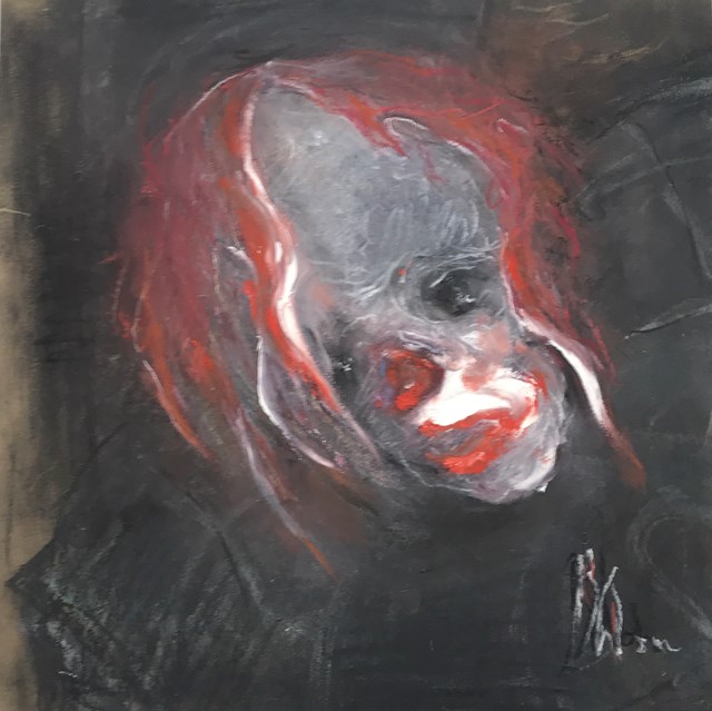 Living room painting by Bożena Wahl titled Clown head