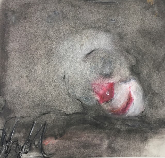 Living room painting by Bożena Wahl titled Sleepy clown I
