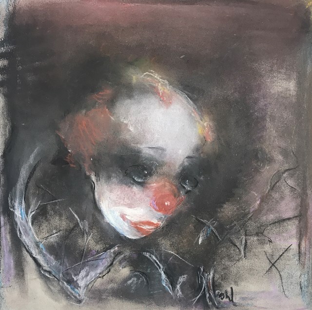 Living room painting by Bożena Wahl titled Clown 
