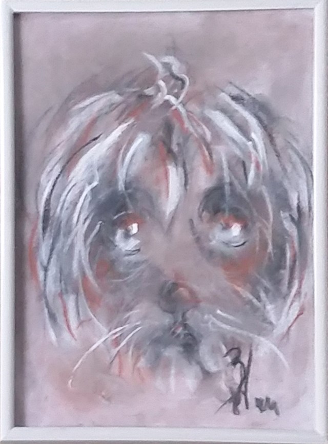 Living room painting by Bożena Wahl titled Dog portrait - from the animal portraits series 034