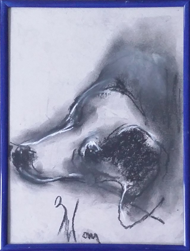 Living room painting by Bożena Wahl titled Dog portrait - from the animal portraits series 037