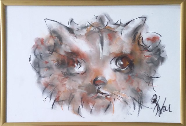 Living room painting by Bożena Wahl titled Cat portrait - from the animal portraits series 041
