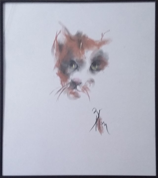 Living room painting by Bożena Wahl titled Cat portrait - from the animal portraits series 047
