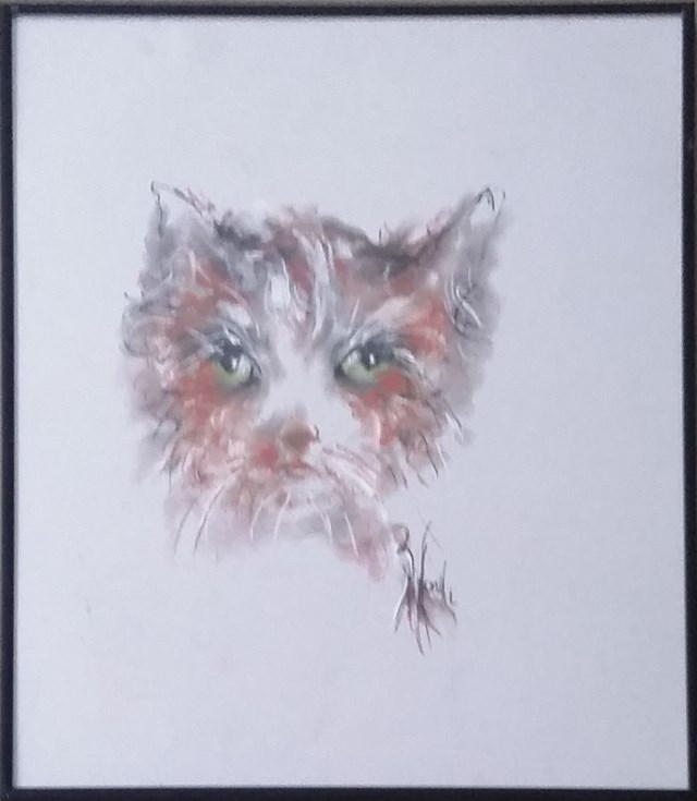 Living room painting by Bożena Wahl titled Cat portrait - from the animal portraits series 048