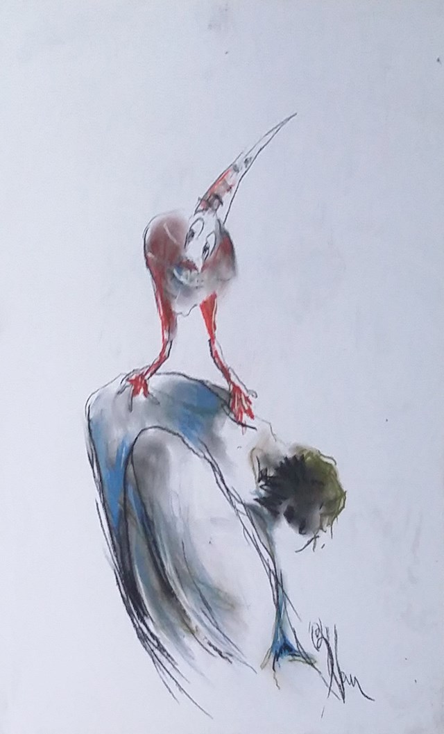 Obraz do salonu artysty Bożena Wahl pod tytułem Kompozycja - z cyklu portrety klauna 058