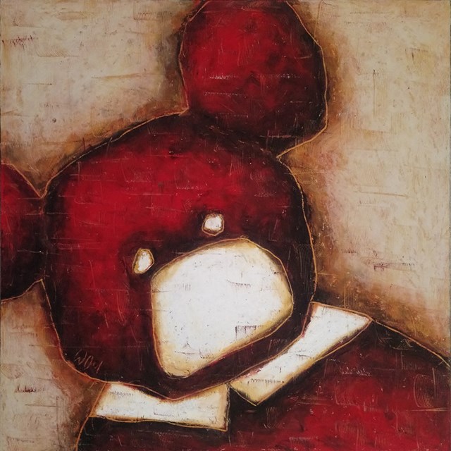 Living room painting by Wojciech Odsterczyl titled Teddy bear first