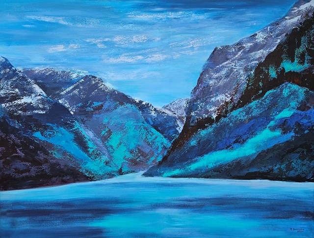 Living room painting by Małgorzata Burcicka-Kozieł titled Norway - turquoise Lake Lovatnet