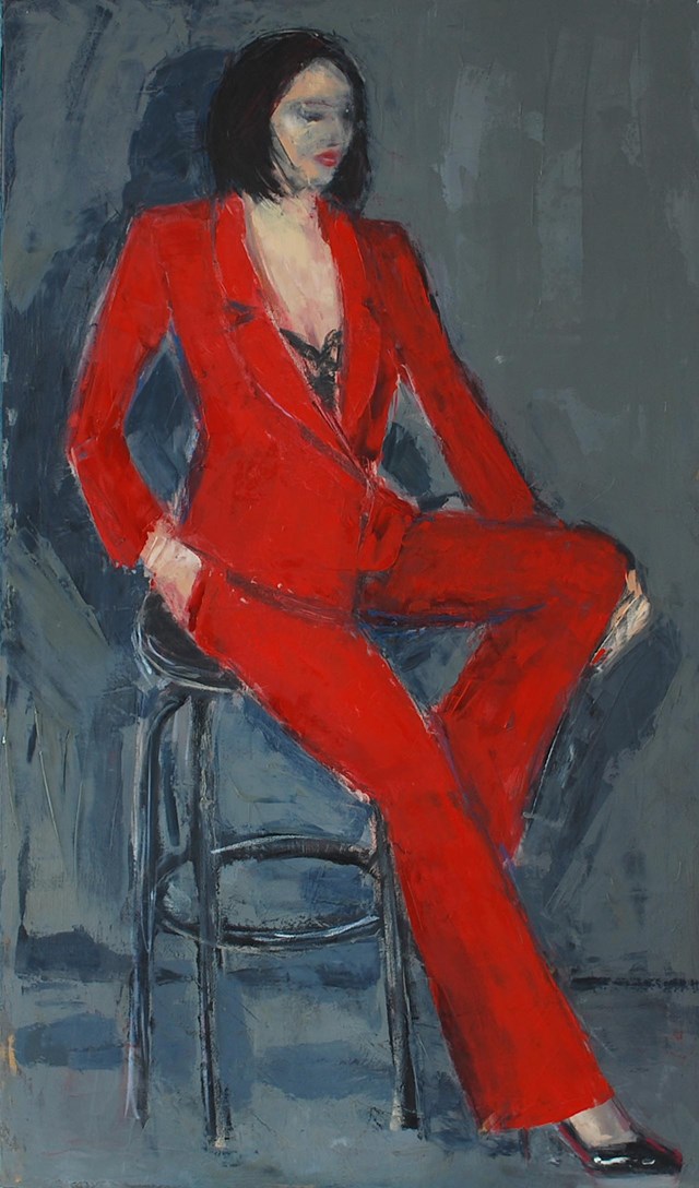 Living room painting by Anna Zawadzka-Dziuda titled Red suit