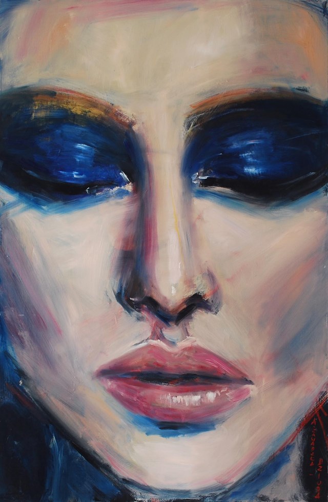 Living room painting by Anna Zawadzka-Dziuda titled Portrait with closed eyes