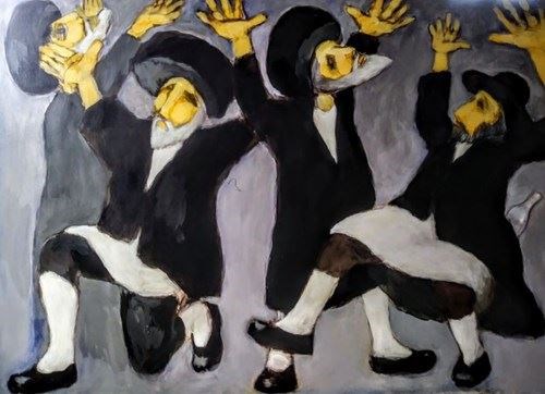 Living room painting by Miro Biały titled Hasidim are dancing