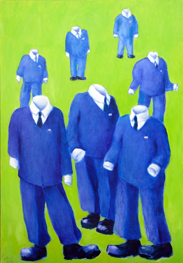 Living room painting by Miro Biały titled Tuxedos for export