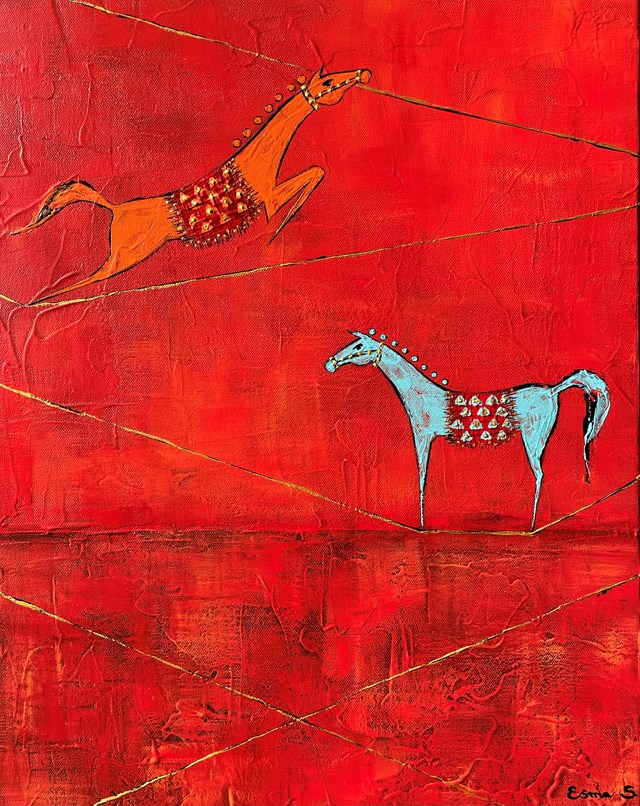 Living room painting by Esma Stasiak titled Horses