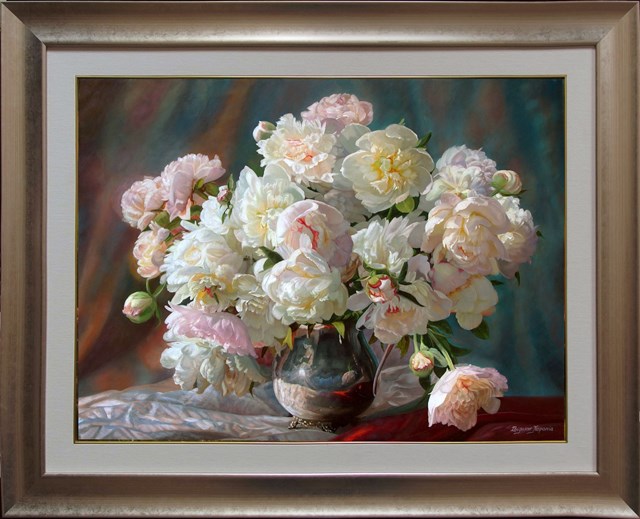 Living room painting by Zbigniew Kopania titled  A lonely peony