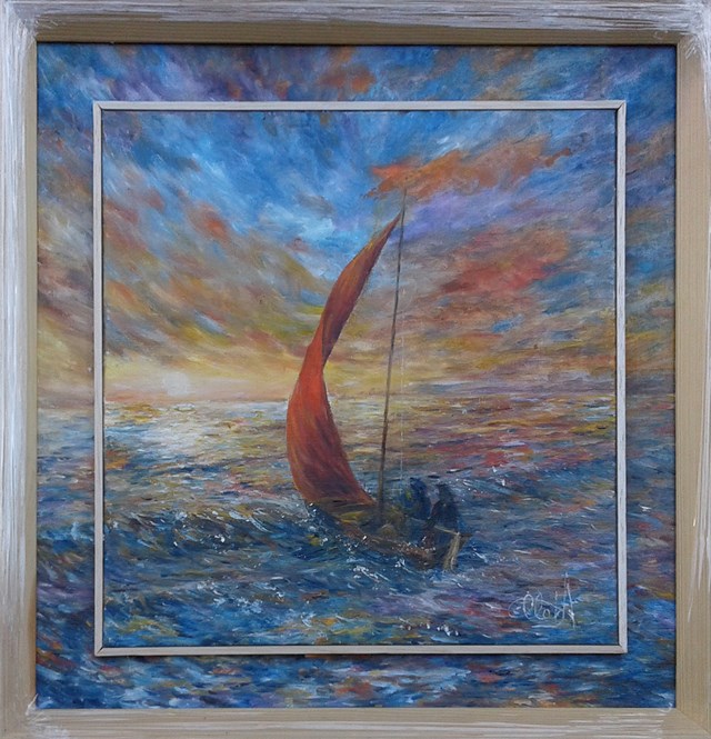 Living room painting by Bożena Olak titled Sailboat